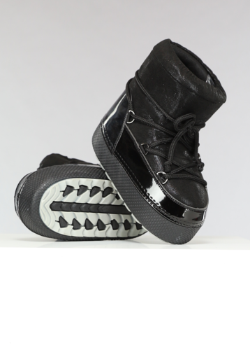 Lage Zwarte Glitterende Snowboots met Lak Detail