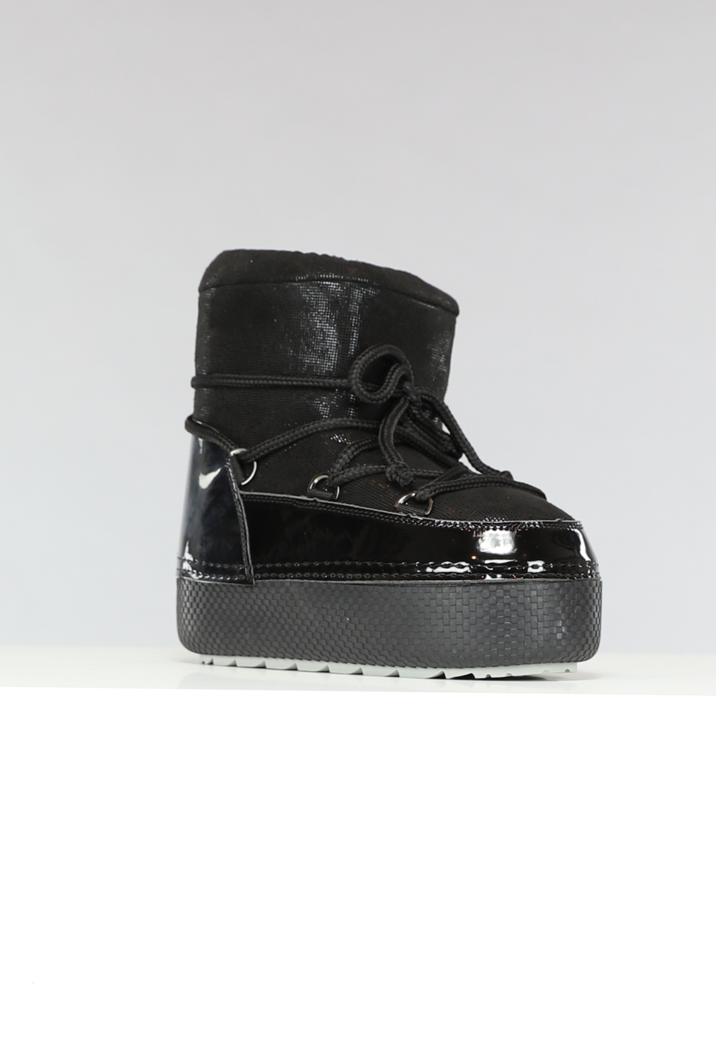 Lage Zwarte Glitterende Snowboots met Lak Detail