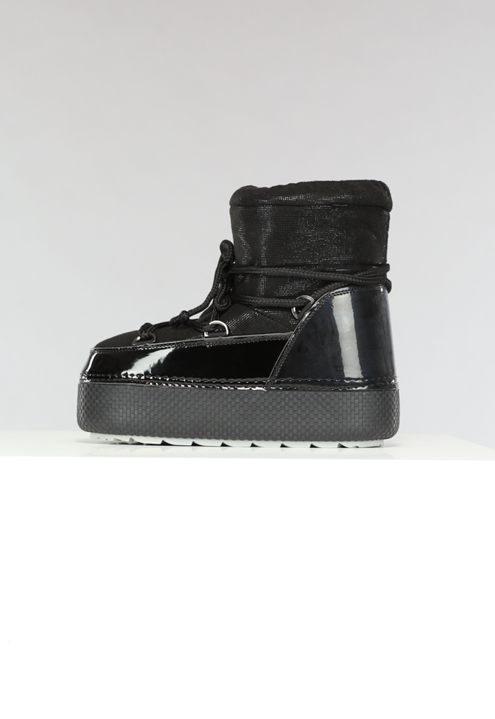 Lage Zwarte Glitterende Snowboots met Lak Detail