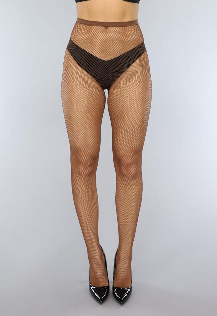 Bruine Fishnet Panty met Klein Patroon