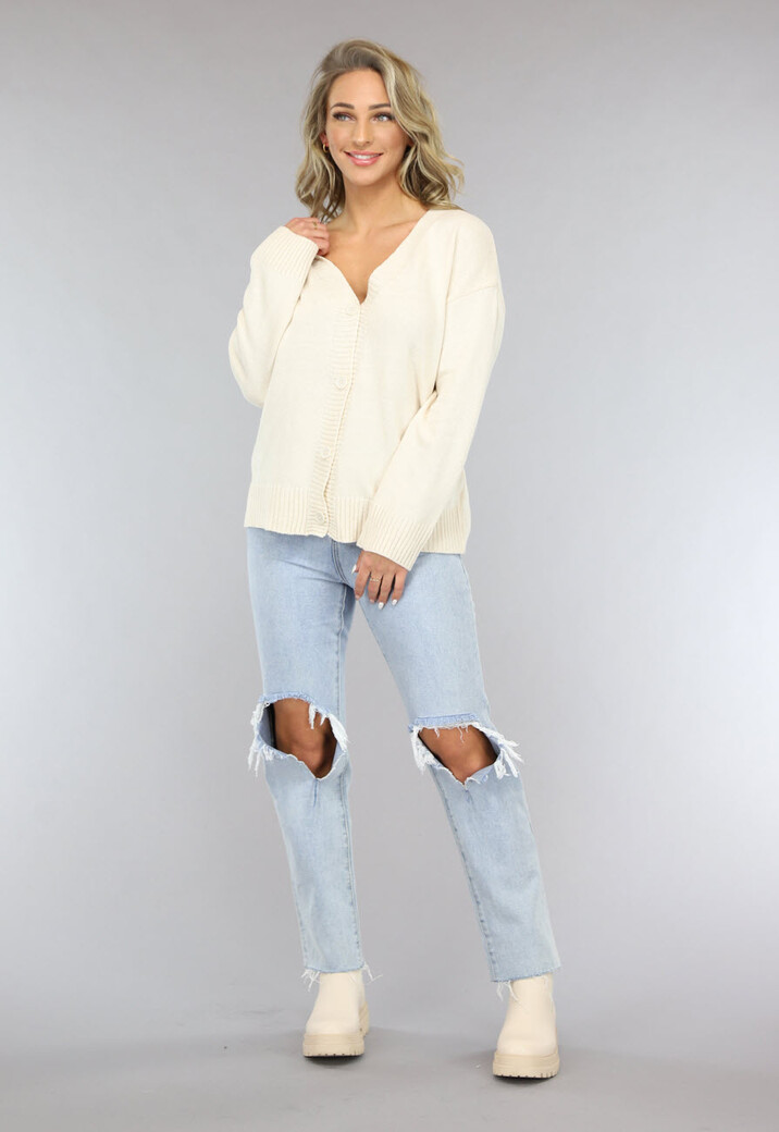 Korte Beige Fijn Gebreide Cardigan