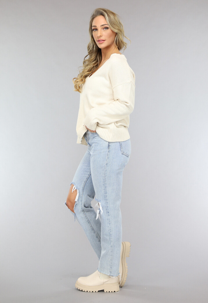 Korte Beige Fijn Gebreide Cardigan