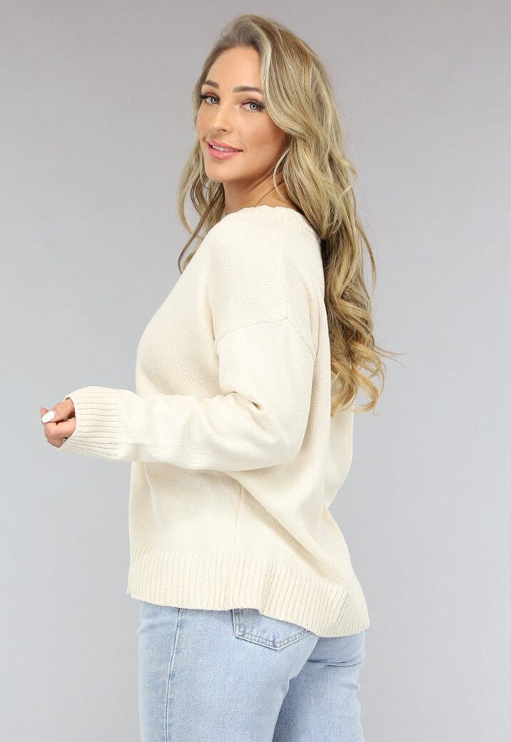 Korte Beige Fijn Gebreide Cardigan