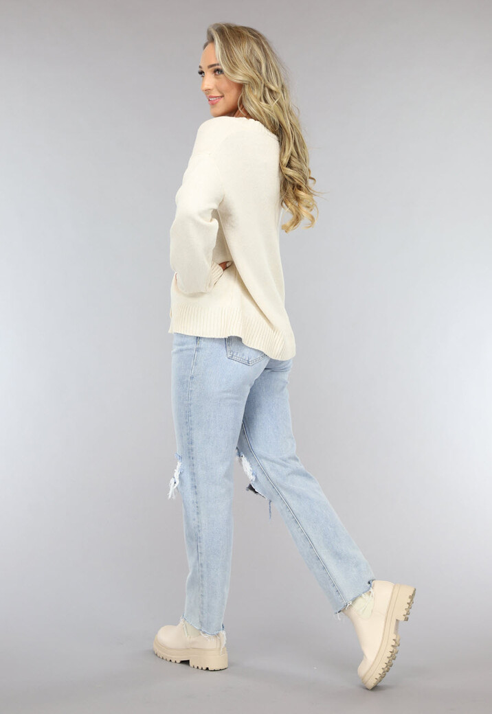 Korte Beige Fijn Gebreide Cardigan