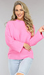Roze Rib Gebreide Trui met Hoge Hals