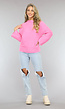 Roze Rib Gebreide Trui met Hoge Hals