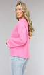 Roze Rib Gebreide Trui met Hoge Hals