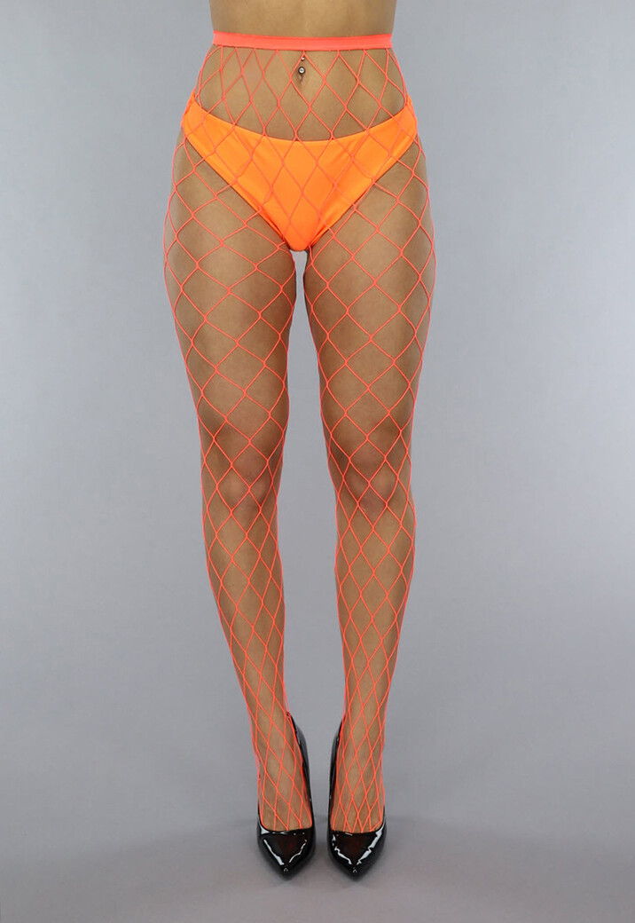 Oranje Netpanty met Extra Grote Fishnet