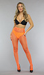 Neon Oranje Panty met Klein Fishnet Patroon