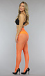 Neon Oranje Panty met Klein Fishnet Patroon