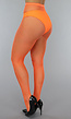 Neon Oranje Panty met Klein Fishnet Patroon