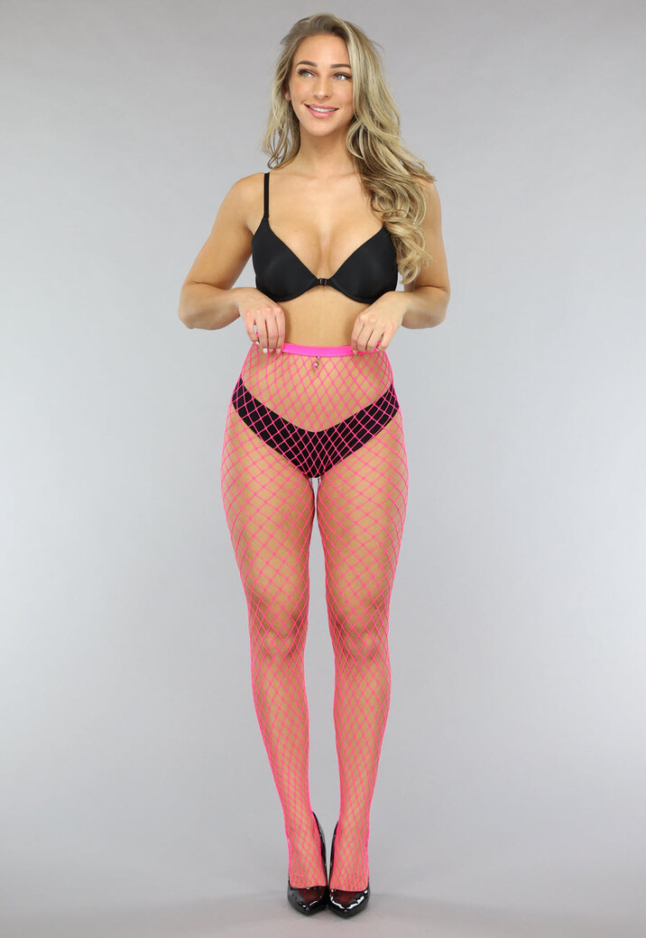 Neon Roze Netpanty met Grote Fishnet