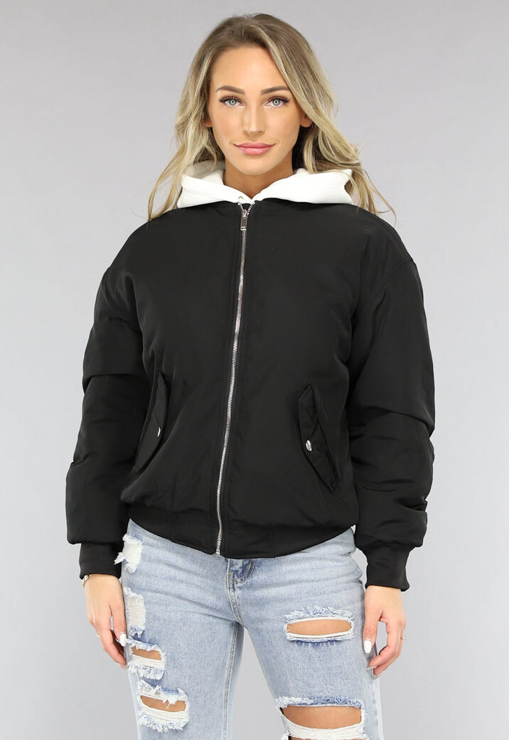 Zwart Oversized Bomberjack met Zakken