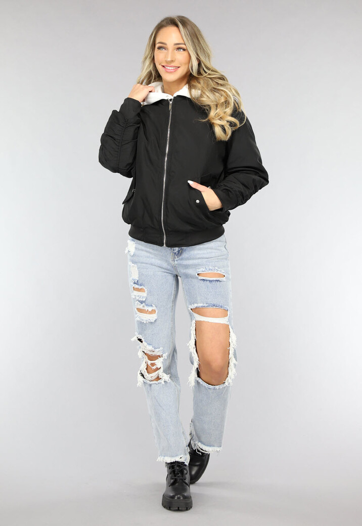 Zwart Oversized Bomberjack met Zakken
