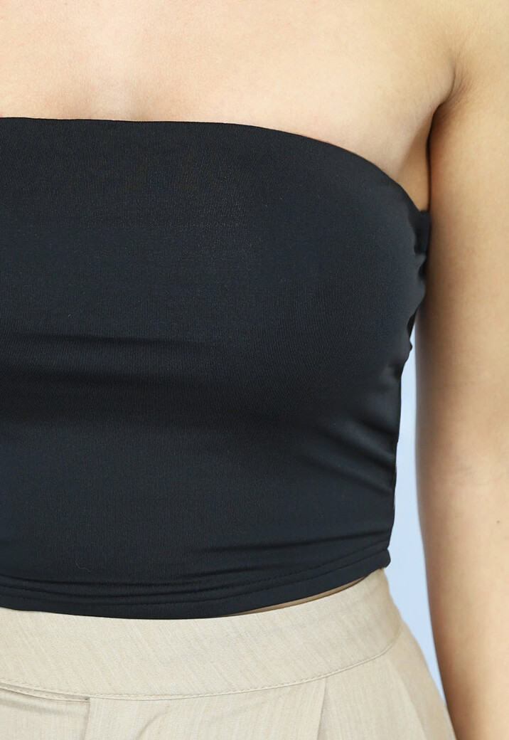 Zwarte Elastische Bandeau Top met Anti-Slip