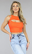 Oranje Rib Crop Top met Spaghettibandjes