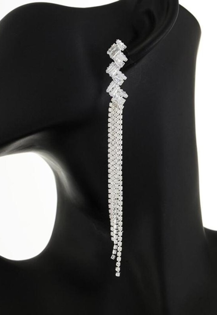 Lange Zilveren Strass Oorbellen met Zigzag