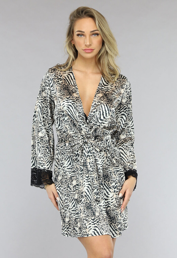 Glanszijde Animal Print Kimono met Tailleband