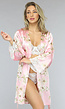 Satijnen Bloemen Kimono in Roze