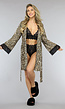 Glanszijde Leopard Print Kimono met Tailleband