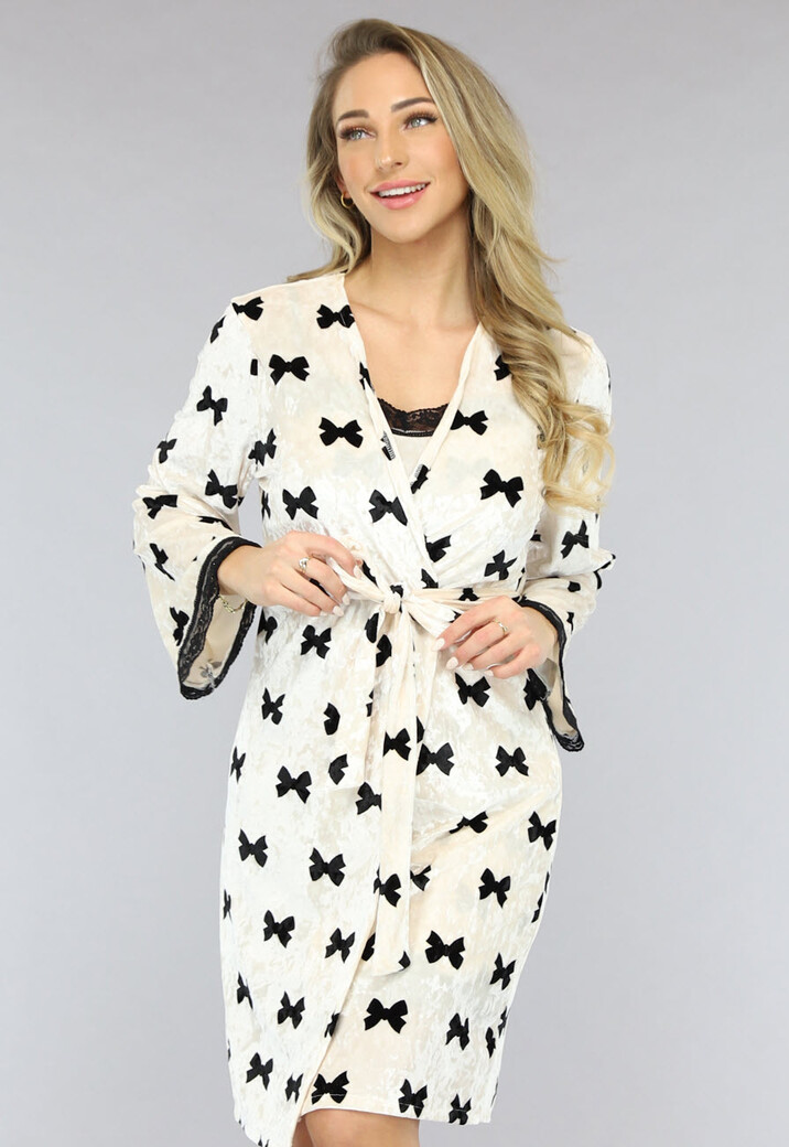 Korte Set met Slipdress en Kamerjas met Strikken van Velours de Panne