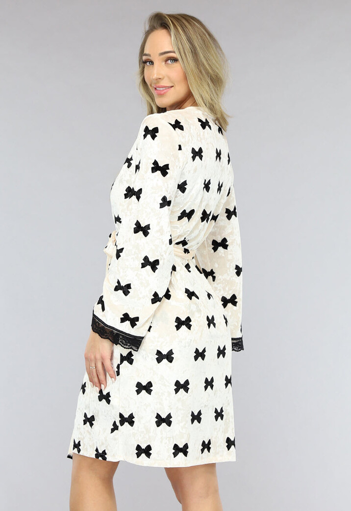 Korte Set met Slipdress en Kamerjas met Strikken van Velours de Panne