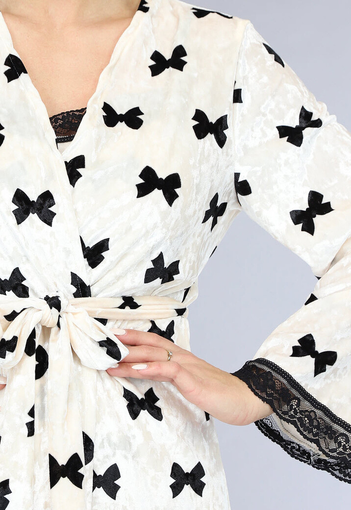 Korte Set met Slipdress en Kamerjas met Strikken van Velours de Panne