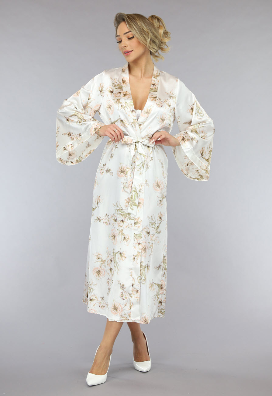 Transparante Kimono Met Bloemenmotief En Lange Mouwen