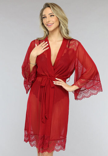 Rode Mesh Kamerjas met Kanten Mouwen