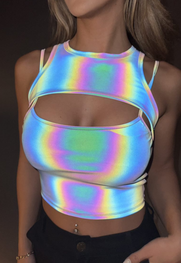 Reflecterende Crop Top met Uitsnede