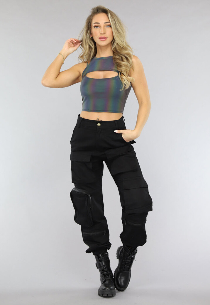 Reflecterende Crop Top met Spaghettibandjes