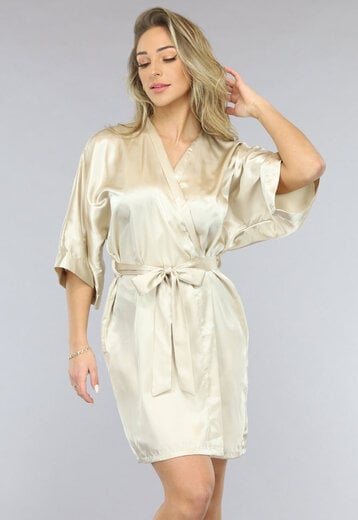 NEW1701 Satijnen Bridal Kimono Kort in Ivory