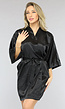 Glimmende Zwarte Satijnen Kimono Kort