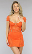 Kanten Oranje Skaterjurk met Getailleerde Look