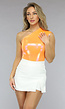 Oranje Holografische Metallic One Shoulder Bodysuit