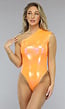 Oranje Holografische Metallic One Shoulder Bodysuit