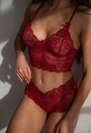 Bordeaux Rode Kanten Brazilian Lingerie Set