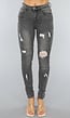 Grijze Ripped Skinny Jeans met Rib Detail