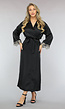 Zwarte Satijnen Kimono met Wijde Mouwen en Borduur Details