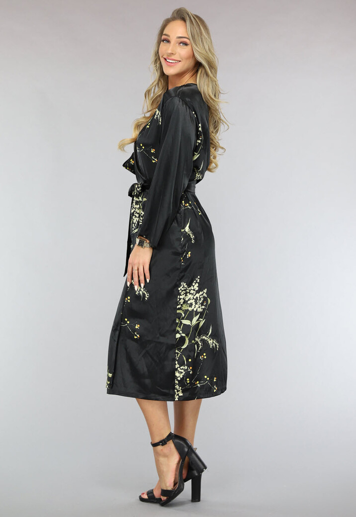 Satijnen Halflange Kimono met Bloemen Print