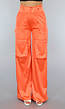 Satijnen Oranje Wide Leg Cargo Broek