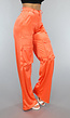 Satijnen Oranje Wide Leg Cargo Broek