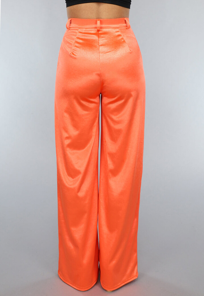 Satijnen Oranje Wide Leg Cargo Broek