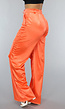 Satijnen Oranje Wide Leg Cargo Broek