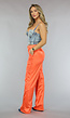 Satijnen Oranje Wide Leg Cargo Broek