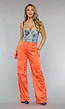 Satijnen Oranje Wide Leg Cargo Broek