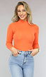 Oranje Rib Bodysuit met Lange Mouwen