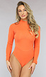 Oranje Rib Bodysuit met Lange Mouwen