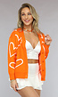 Oranje Vest met Knopen en Hartjes Print