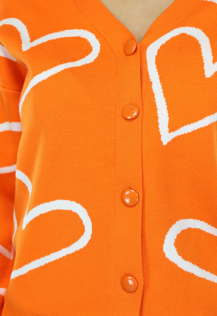 Oranje Vest met Knopen en Hartjes Print
